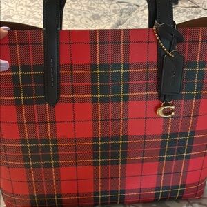 Coach Red and Black Tartan Tote